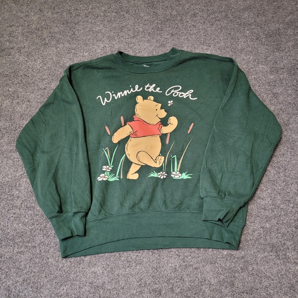 Disney Sweatshirt Womens Size S Green Winnie The Pooh Graphic Crewneck Pullover
